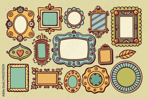 Hand drawn whimsical vintage doodle frame border design