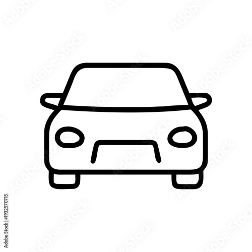 Front View Car Outline Icon — Rental Vehicle Face and Automotive Line Symbol