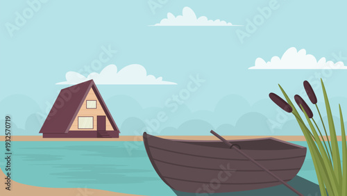 house and boat on a lake