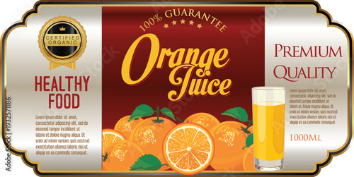 A label for a bottle of orange juice