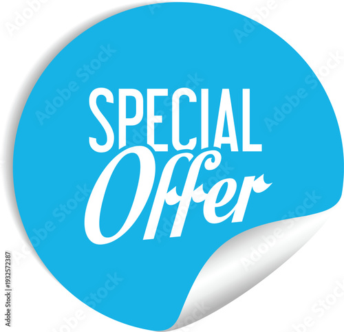 A blue sticker with a special offer written on it