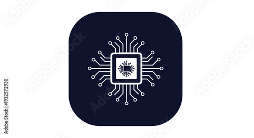 Central Processing Unit Icon with Connected Circuitry Lines.