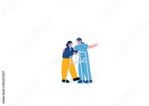 患者をサポートする女性看護師のイラスト