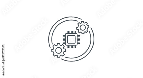 Central Processing Unit with Gears and Circle Icon.