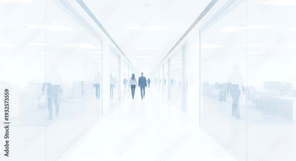 Fototapeta premium Business professionals walking in bright office corridor 