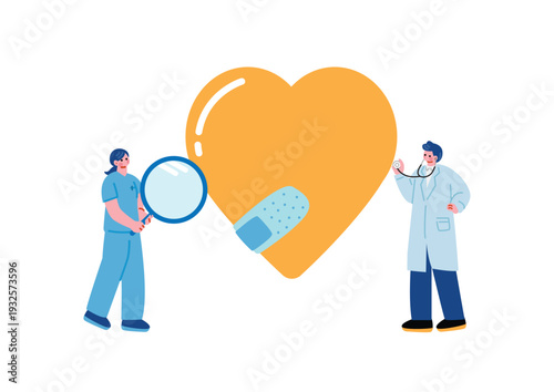 診察する女性看護師と男性医師