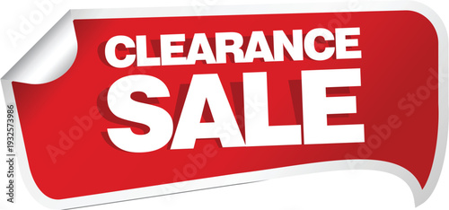 A red clearance sale sticker on a white background