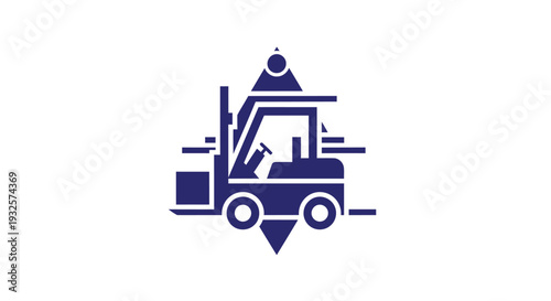 Blue Forklift Truck Icon with Geometric Shapes.