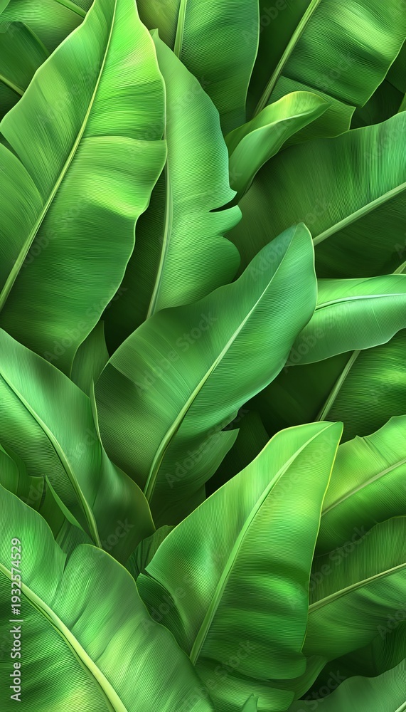 Fototapeta premium Seamless Pattern of Exotic Tropical Green Leaves, Lush Botanical Texture for Wallpaper and Fabrics