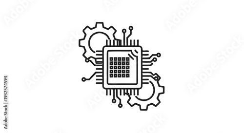 Central Processing Unit with Gears Symbolizing Technology and Engineering.