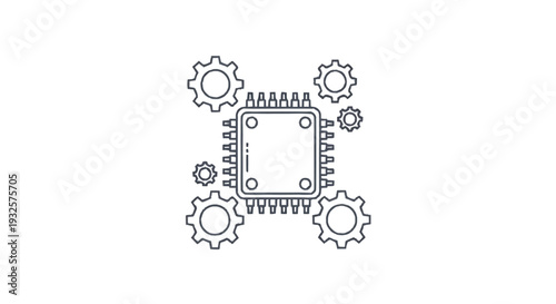 Central Processing Unit with Surrounding Gears Icon.