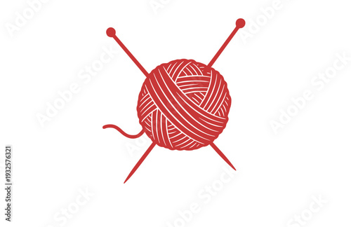 Organic Ball of Yarn and Knitting Needles Silhouette, Cozy DIY Craft Vector Sticker, Handmade Hobby and Wool Illustration