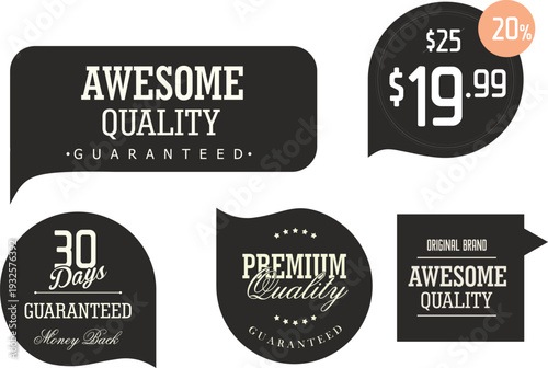 Collection of black and white quality guarantee labels