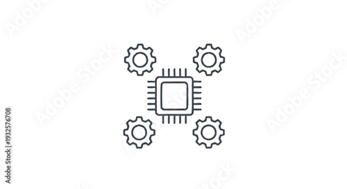 Central Processor Unit with Surrounding Gears Icon.