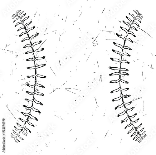 Vintage Grunge Baseball Seam Illustration With Distressed Texture Background