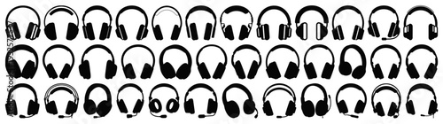 Headphone and Gaming Headset Silhouettes Big Collection Isolated on Transparent Background