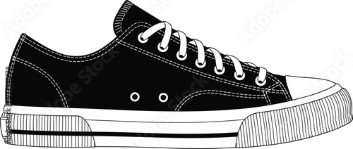 Canvas sneaker vector illustration, low‑top shoe design, fashion footwear icon, casual lifestyle, sport style concept, detailed stitching elements - flat vector illustration
