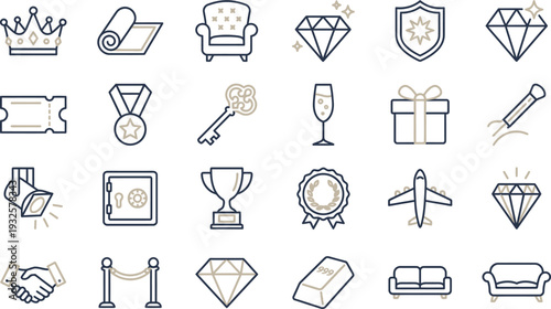 Premium outline icons featuring luxury, success, and reward elements with golden accents.