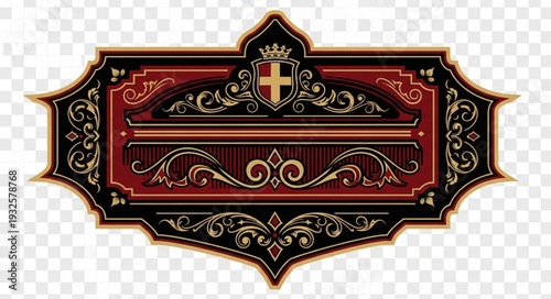 Elegant ornate decorative design with intricate details and a regal crest.