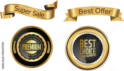 Golden premium and best choice labels for super sale and best offer