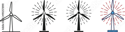 Wind Turbine Icon Set Renewable Energy Power Generation Vector Illustration Collection