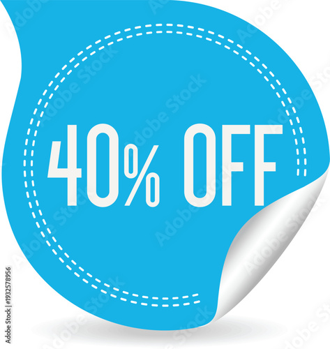 A blue sticker with 40 percent off written on it