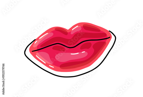 Gummy sweet with shape of red lips. Jelly candy in the form of mouth. Funny gelatin treat. Cute fruit marmalade. Soft chewing confectionery. Flat isolated vector illustration on white background