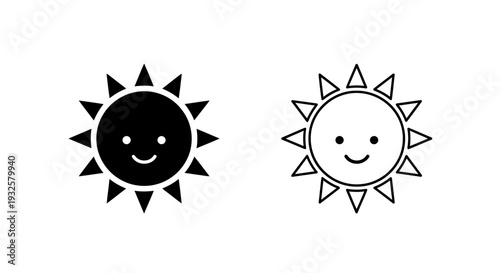 Happy smiley sun icons set Vector