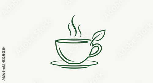Herbal Tea Cup Icon – Green Organic Hot Drink Vector Illustration