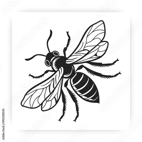 Bee Artwork: Artistic illustration of a bee, showcased with intricate detailing and striking lines, an emblem of diligence and nature's charm.