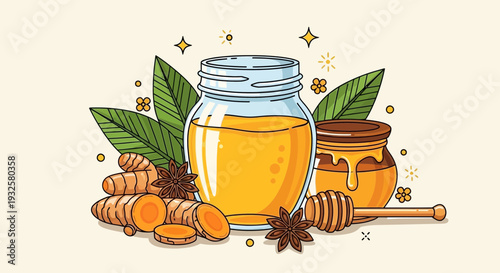 Honey Jar with Honeycomb Illustration – Organic Natural Honey Food Vector