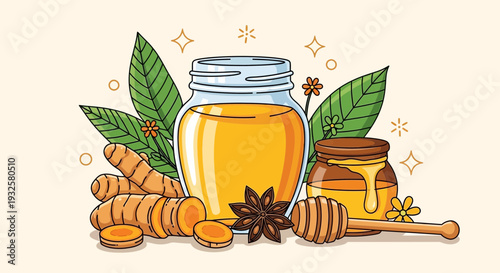 Honey Jar with Honeycomb Illustration – Organic Natural Honey Food Vector