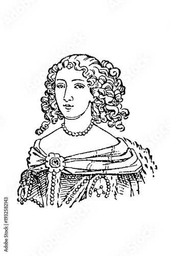 Fotografi Louise de La Vallière (1644-1710), French noblewoman and mistress of Louis XIV in period court attire, classical engraved style, old vintage illustration, 1897