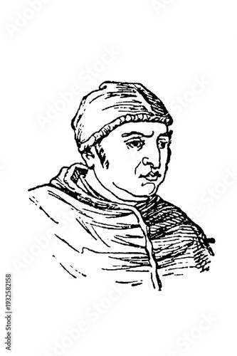 Cuadro en lienzo Pope Leo X (1475-1521), Roman pontiff in papal vestments and cap, classical engraved style, old vintage illustration, 1897