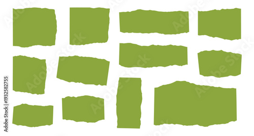 Use these organic green torn shapes as design elements, frames, notes, or banners on a clean white background.