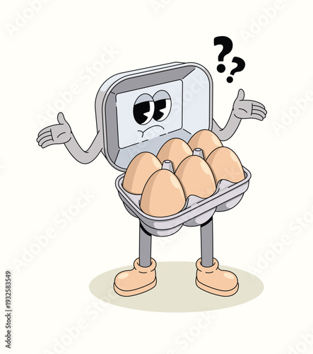 egg carton shrugging groovy cartoon illustration