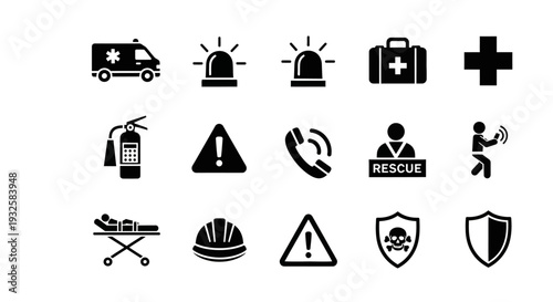 Emergency response icons for safety and medical emergencies