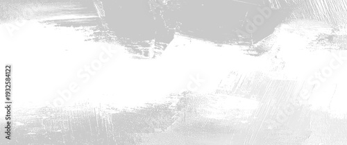 Textured grey and white paint strokes on a white background. Abstract brush marks with visible texture and varying opacity