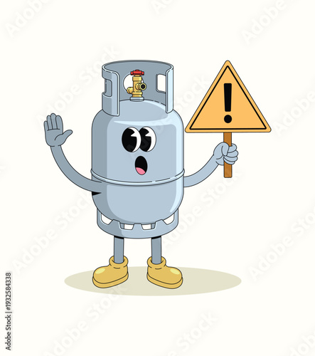 gas cylinder caution groovy cartoon illustration