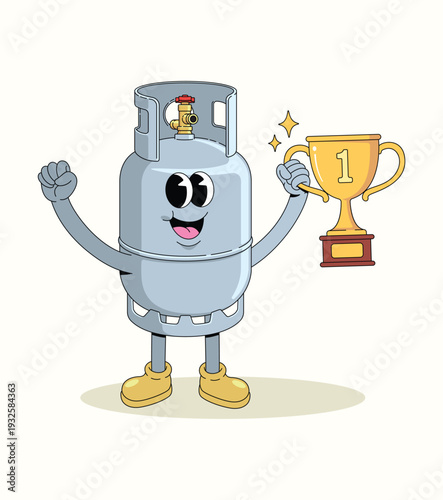 gas cylinder trophy groovy cartoon illustration