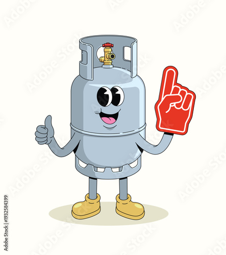 gas cylinder foam finger groovy cartoon illustration