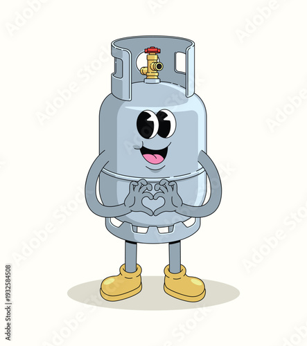 gas cylinder love gesture groovy cartoon illustration
