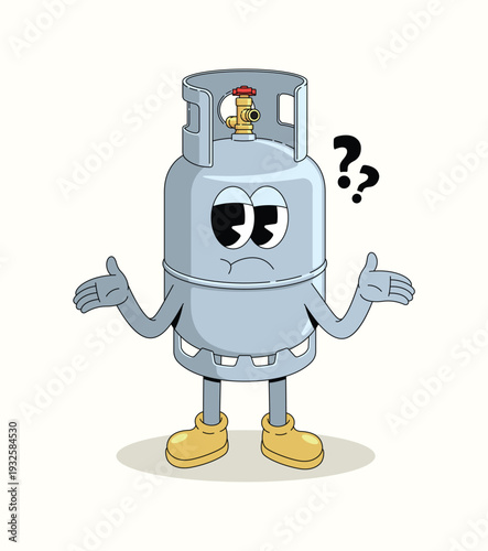 gas cylinder shrugging groovy cartoon illustration