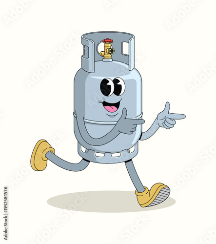 gas cylinder energetic walk groovy cartoon illustration