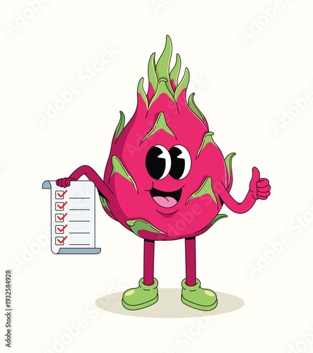 dragon fruit checklist groovy cartoon illustration