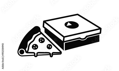 Pizza slice and delivery box icon set for restaurant branding concept