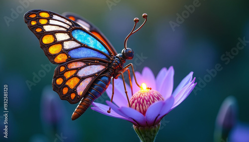 Jeweled Butterfly on Glowing Bloom