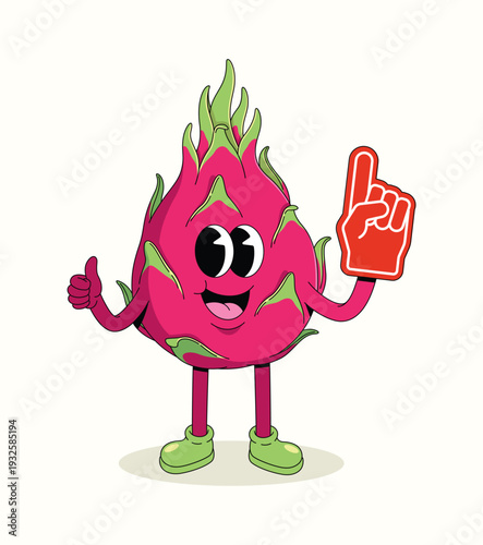 dragon fruit foam finger groovy cartoon illustration