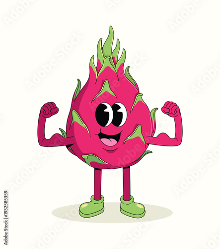 dragon fruit strong groovy cartoon illustration