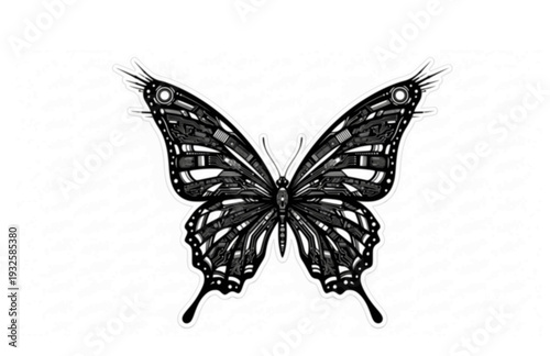 Cybernetic Butterfly Circuit Wings Silhouette, Y2K Nostalgia meets Y3K Tech Vector Sticker, Futuristic Nature Illustration